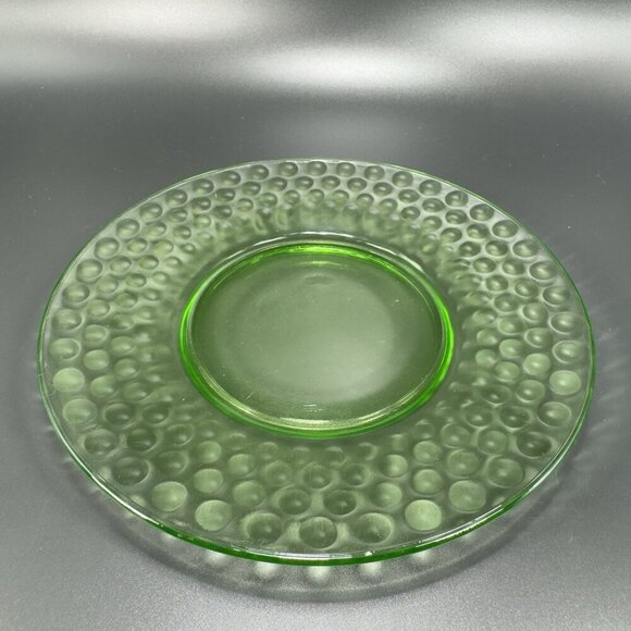Vintage Uranium UV Glowing Glass Dish Plate Round Dishes Plates Optic Dots Set 2 - Picture 12 of 14